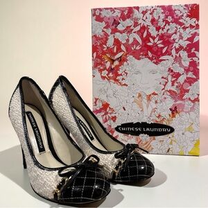 Chinese Laundry Toby Tweed & Quilted Patent Leather Pumps 6.5M
